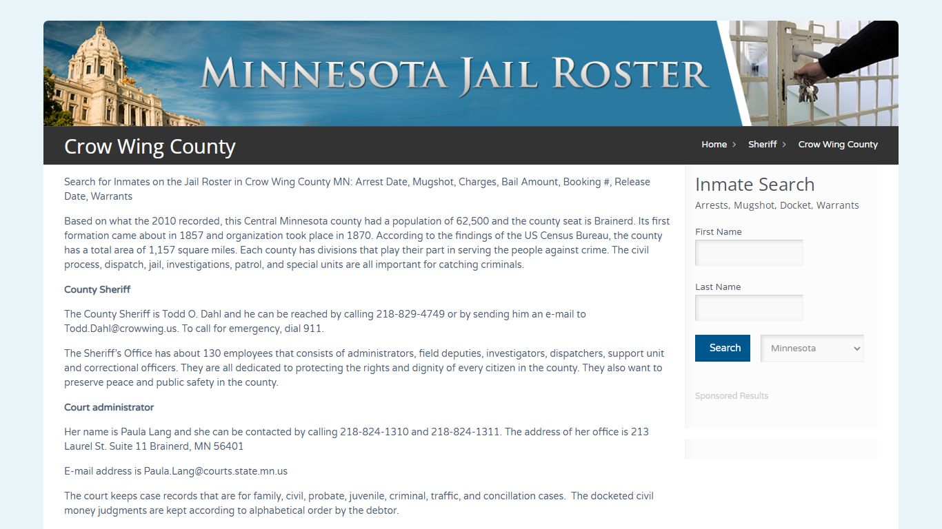 Crow Wing County | Jail Roster Search